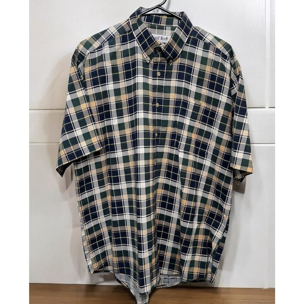 ALEXANDER MARTIN Mens Shirt Short Sleeve Plaid Sz Large Button Up Men's